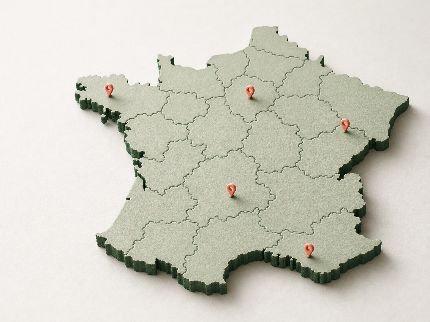 Carte de France en relief avec des repères territoriaux